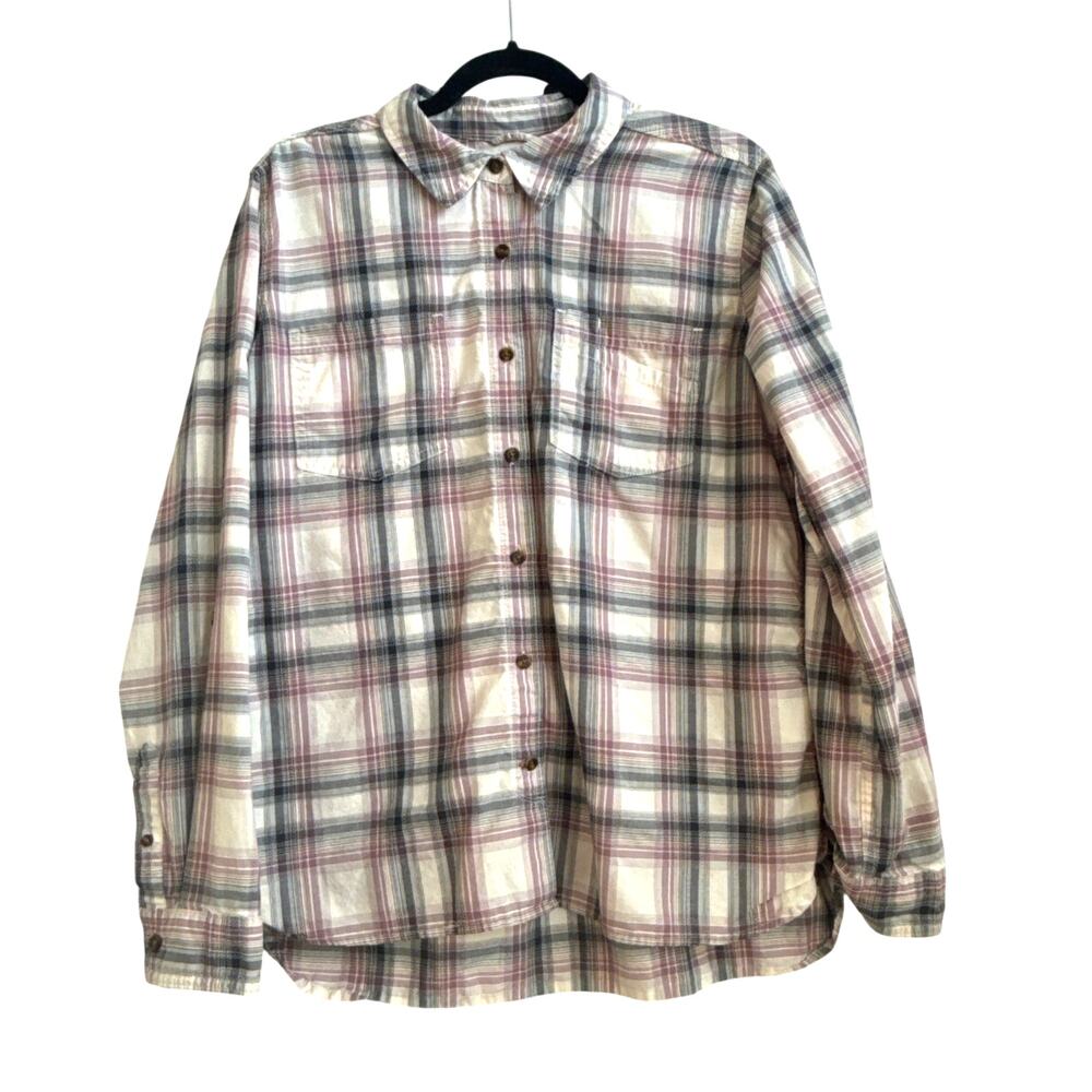Carhartt  Roll Tab Long Sleeve, Purple/ Pink/ Ivory Plaid Button Down Top